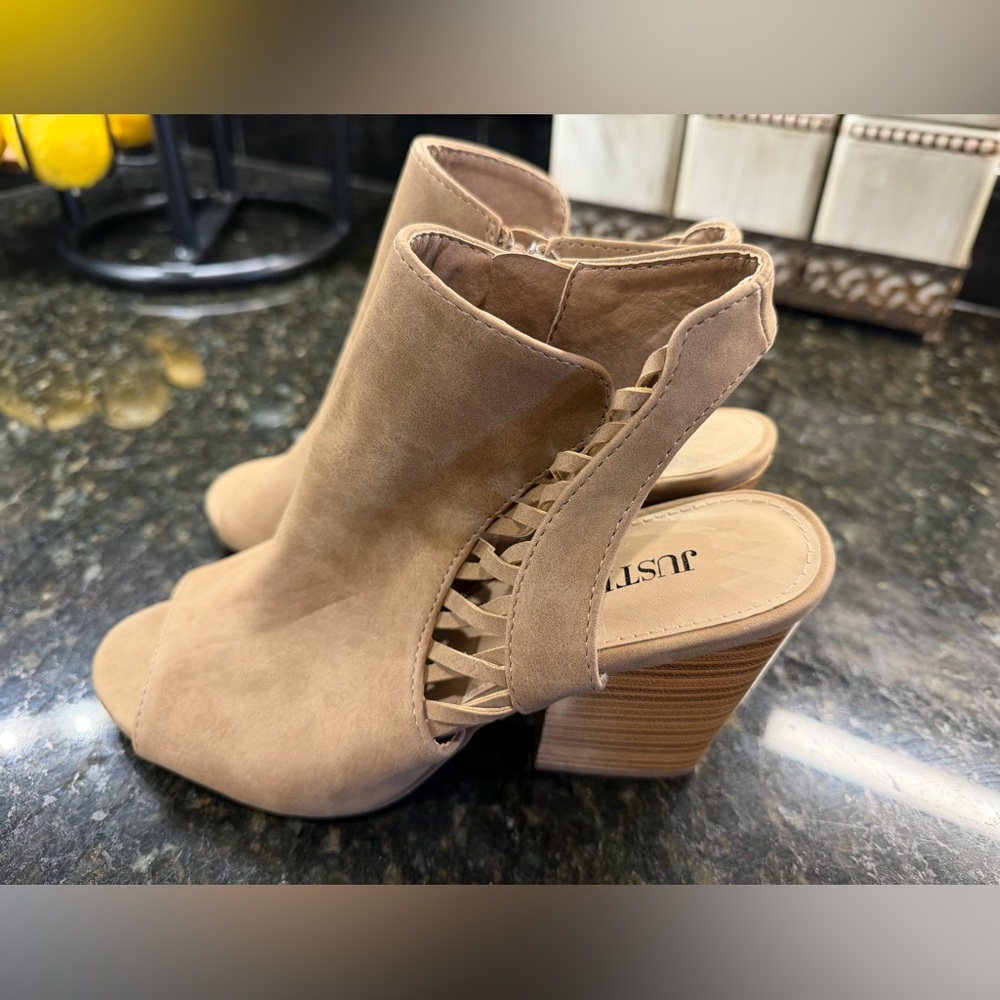 JustFab Beige Cut-Out Heeled Boots